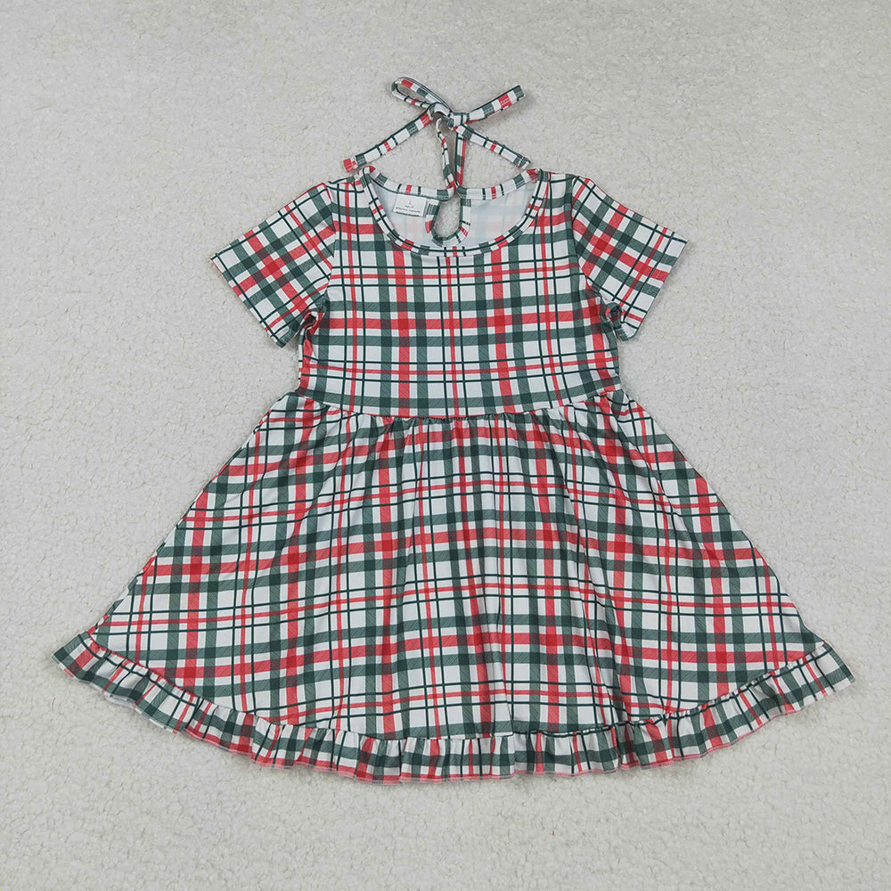 Baby Girls Red Green Checked Christmas Ruffle Knee Length Dresses