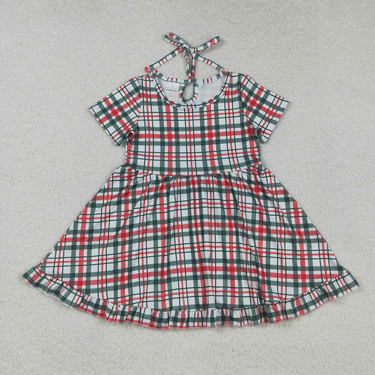 Baby Girls Red Green Checked Christmas Ruffle Knee Length Dresses