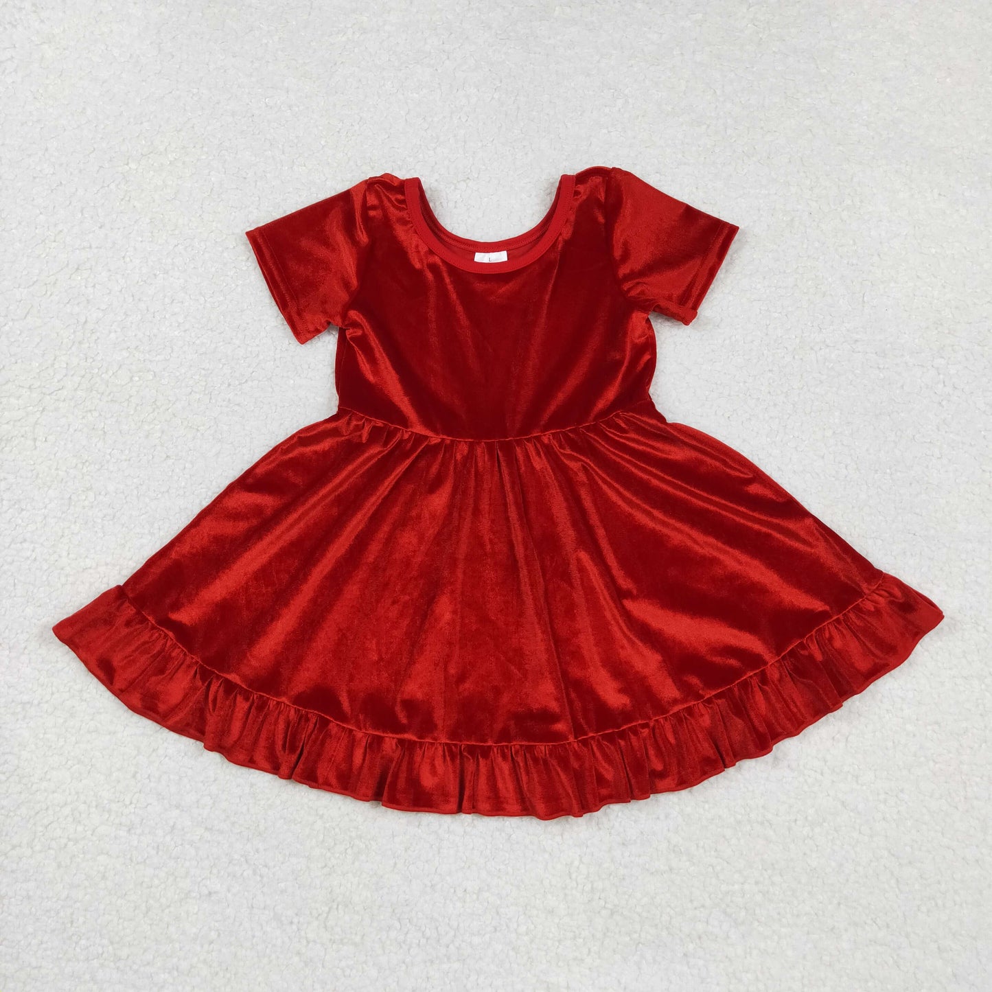Sibling Baby Girls Christmas Ruffle Velvet Knee Length Dresses