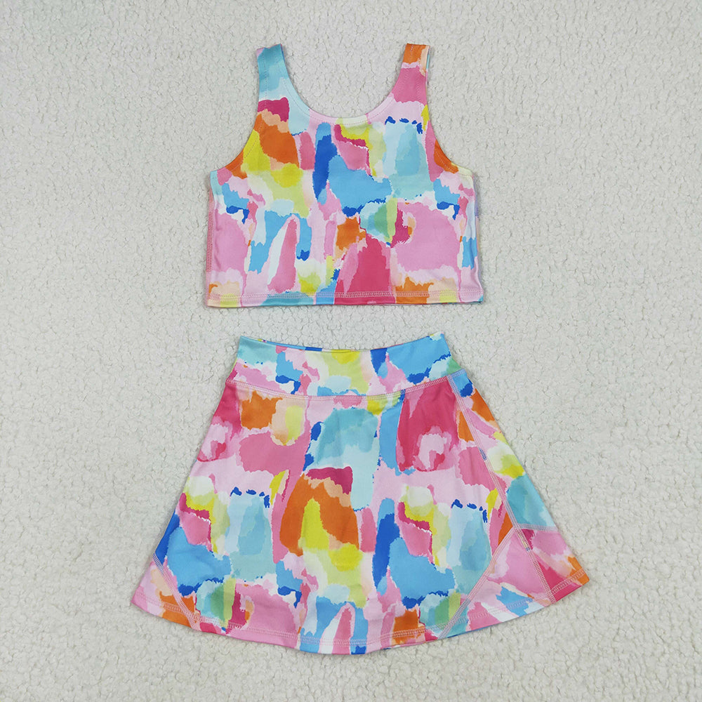 Sibling Baby Girls Sleeveless Watercolor Yoga Short Athletic Dresses
