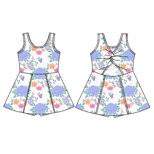 Baby Girls Sleeveless Lavender Flowers Yoga Short Knee Length Dresses Preorder