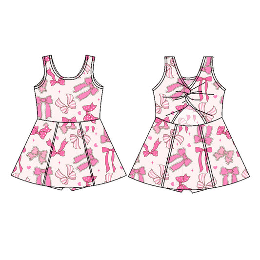 Preorder moq 5 Baby Girls Sleeveless Pink Bows Hearts Short Knee Length Dresses