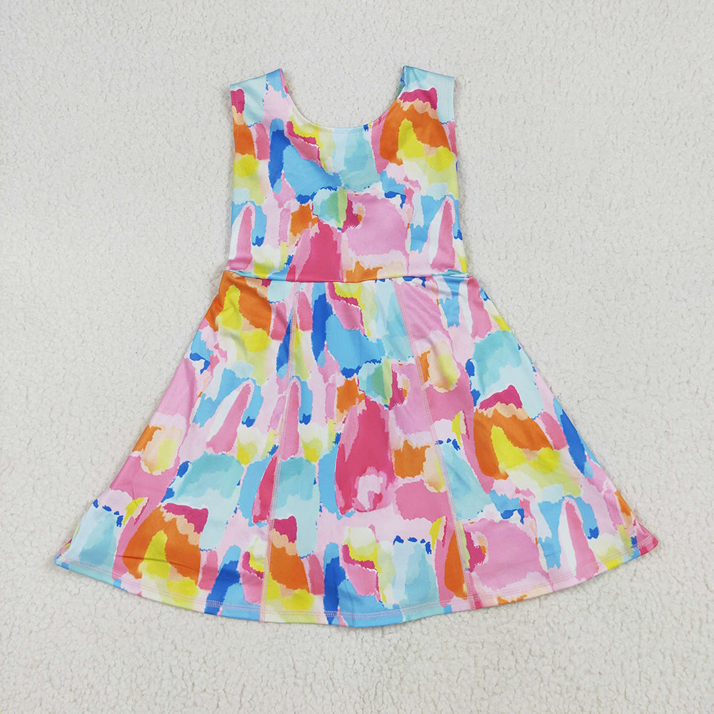 Baby Girls Sleeveless Watercolor Yoga Short Knee Length Dresses