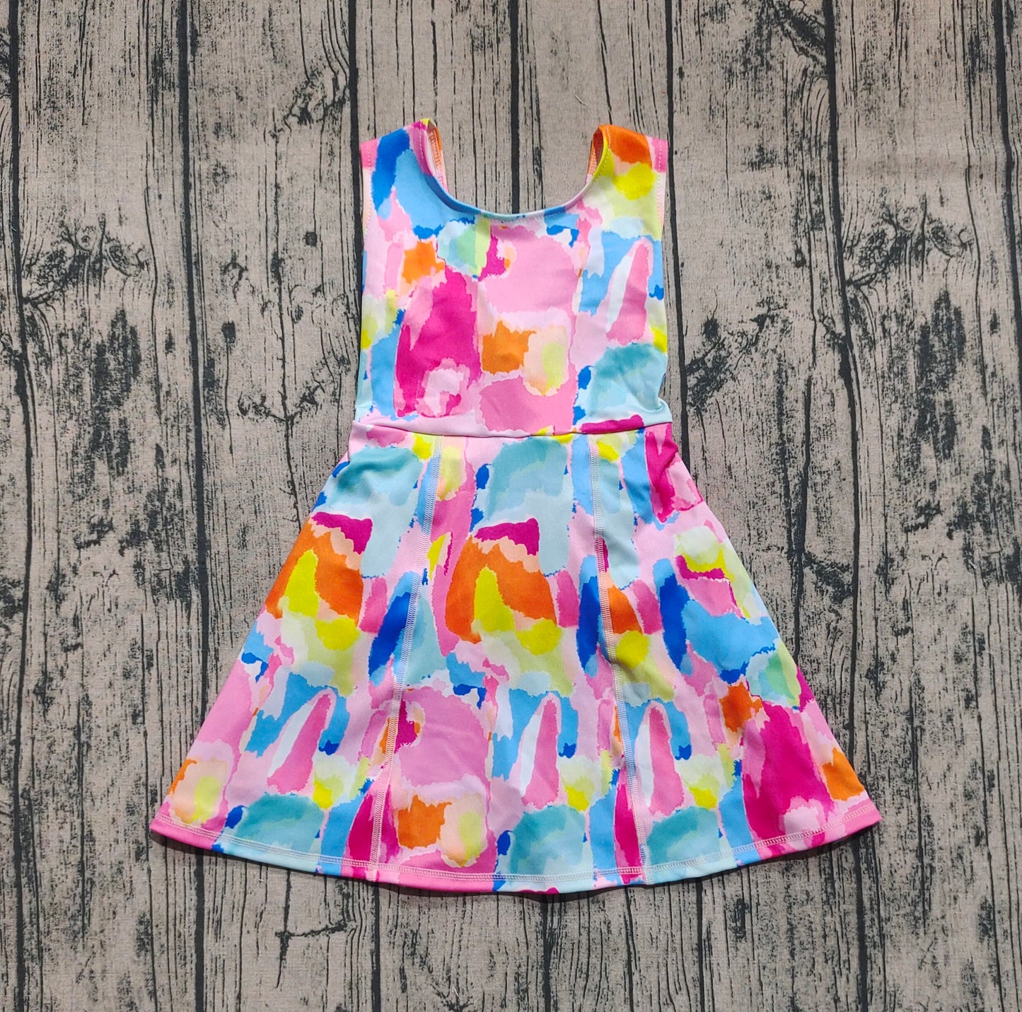 Baby Girls Sleeveless Watercolor Yoga Short Knee Length Dresses