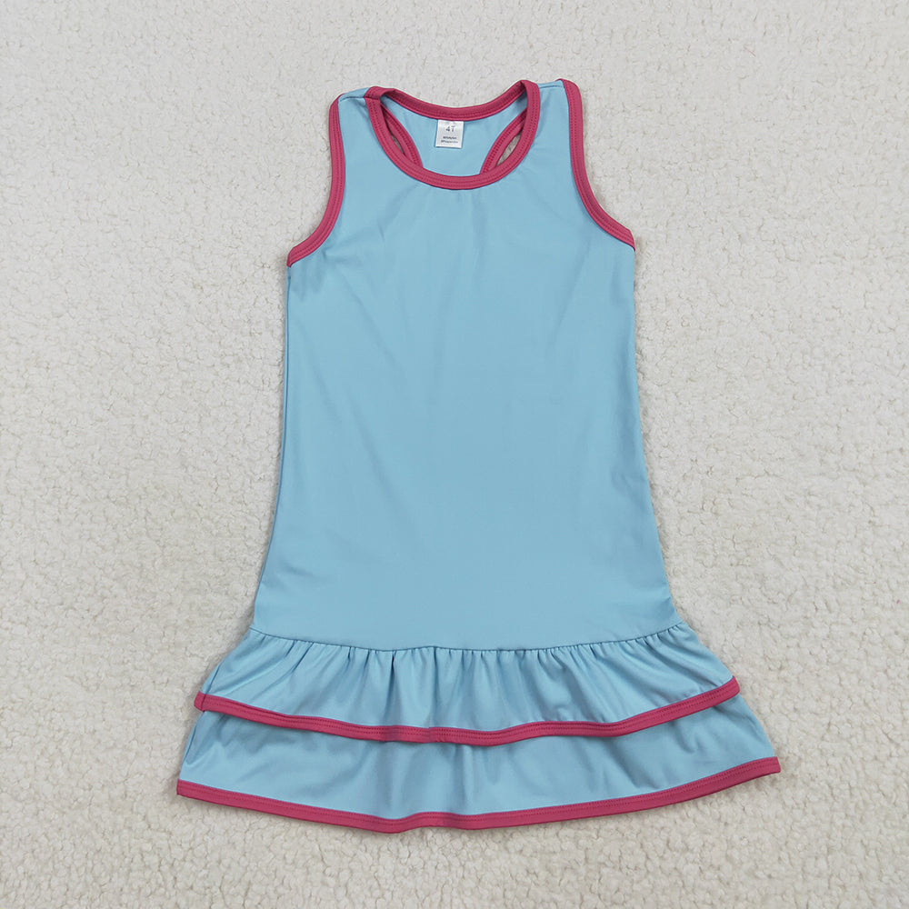 Baby Girls Blue Sleeveless Ruffle Yoga Knee Length Dresses
