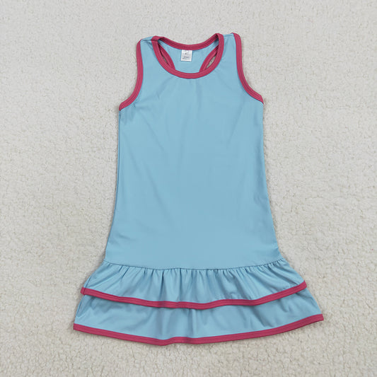 Baby Girls Blue Sleeveless Ruffle Yoga Knee Length Dresses