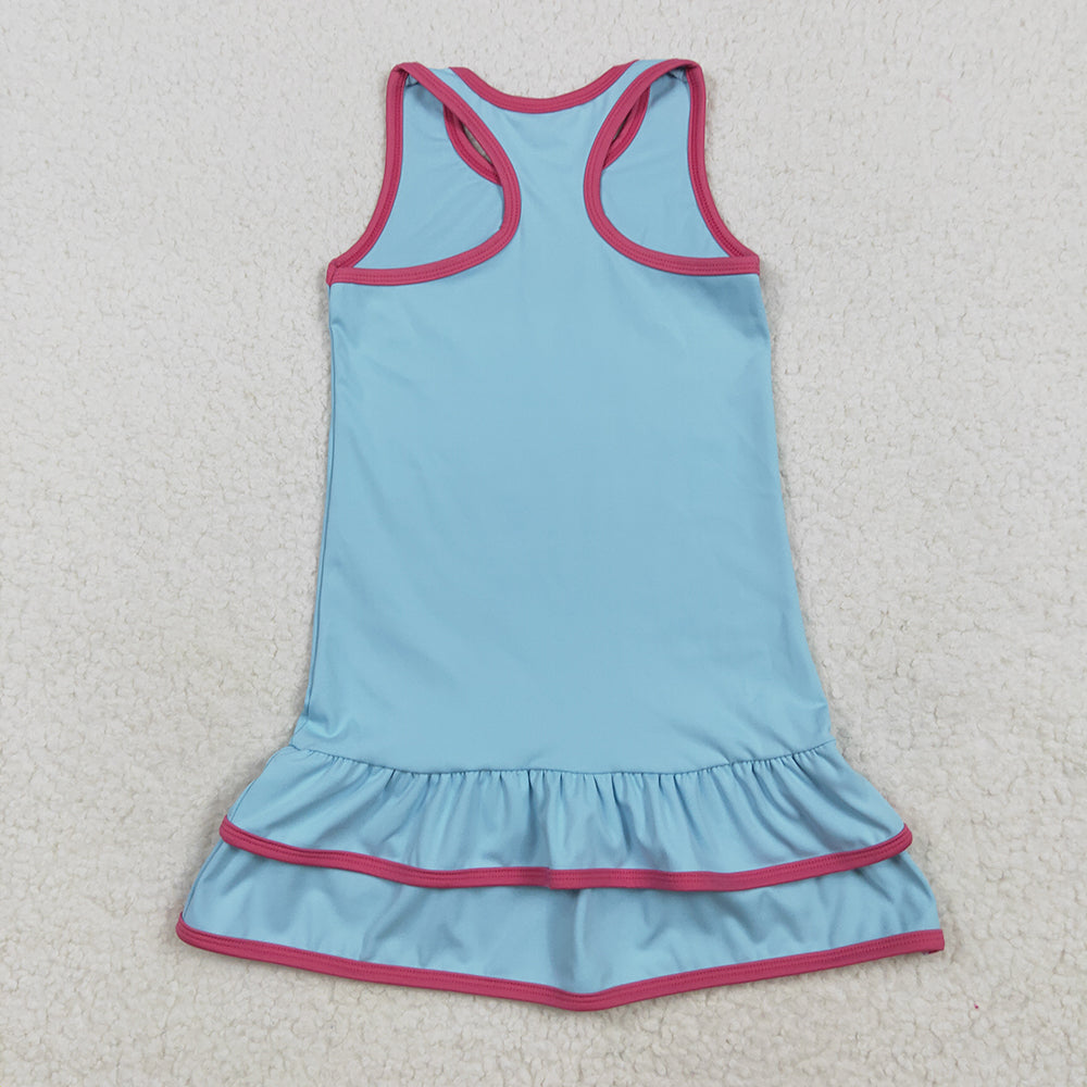 Baby Girls Blue Sleeveless Ruffle Yoga Knee Length Dresses