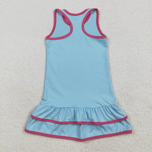 Baby Girls Blue Sleeveless Ruffle Yoga Knee Length Dresses
