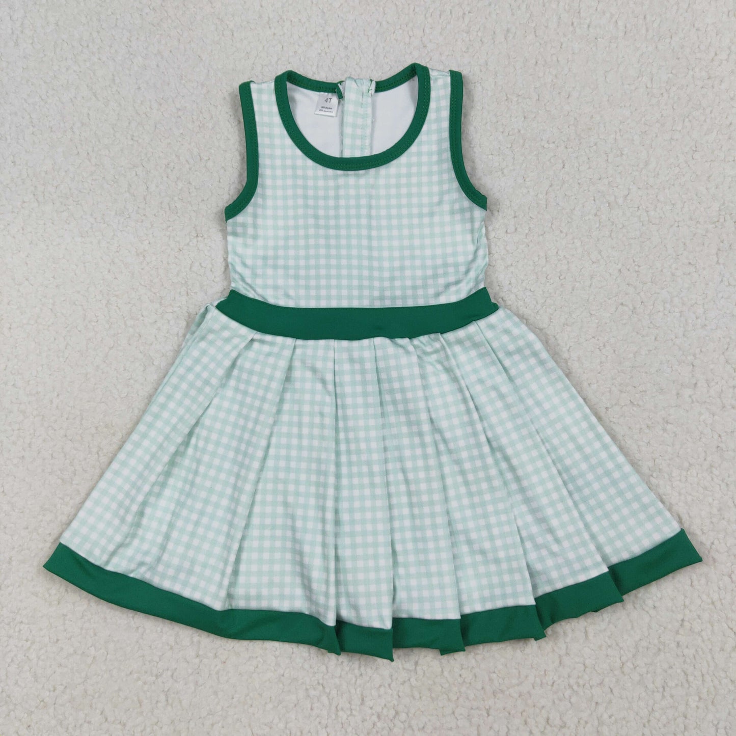 Baby Girls Green Plaid Sleeveless Ruffle Short Yoga Knee Length Dresses