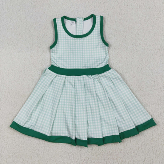 Baby Girls Green Plaid Sleeveless Ruffle Short Yoga Knee Length Dresses