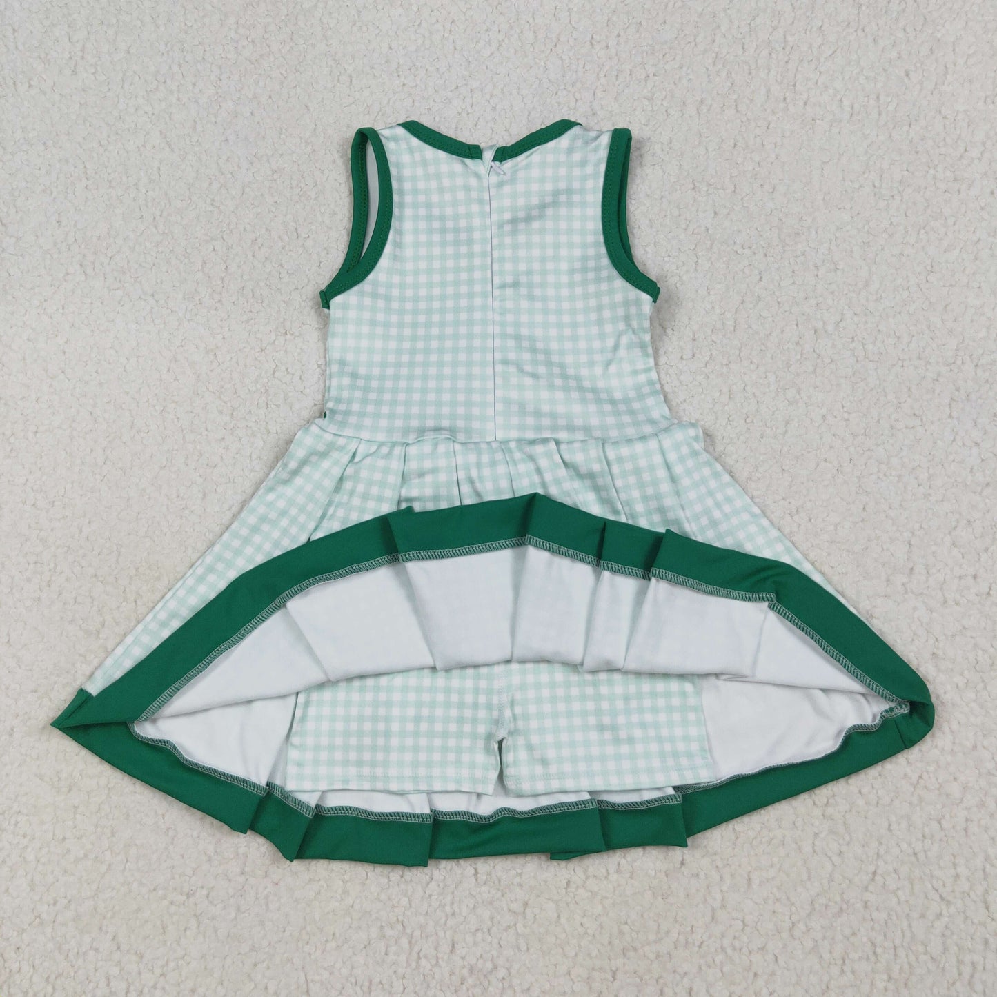 Baby Girls Green Plaid Sleeveless Ruffle Short Yoga Knee Length Dresses