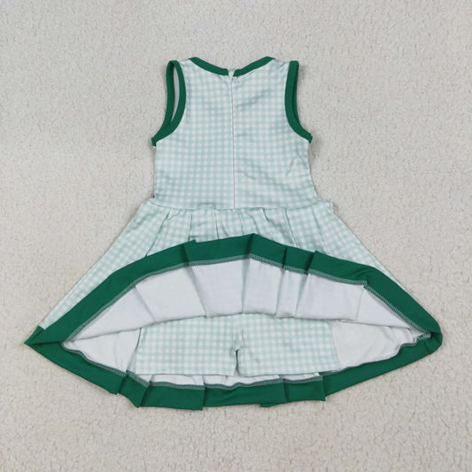 Baby Girls Green Plaid Sleeveless Ruffle Short Yoga Knee Length Dresses