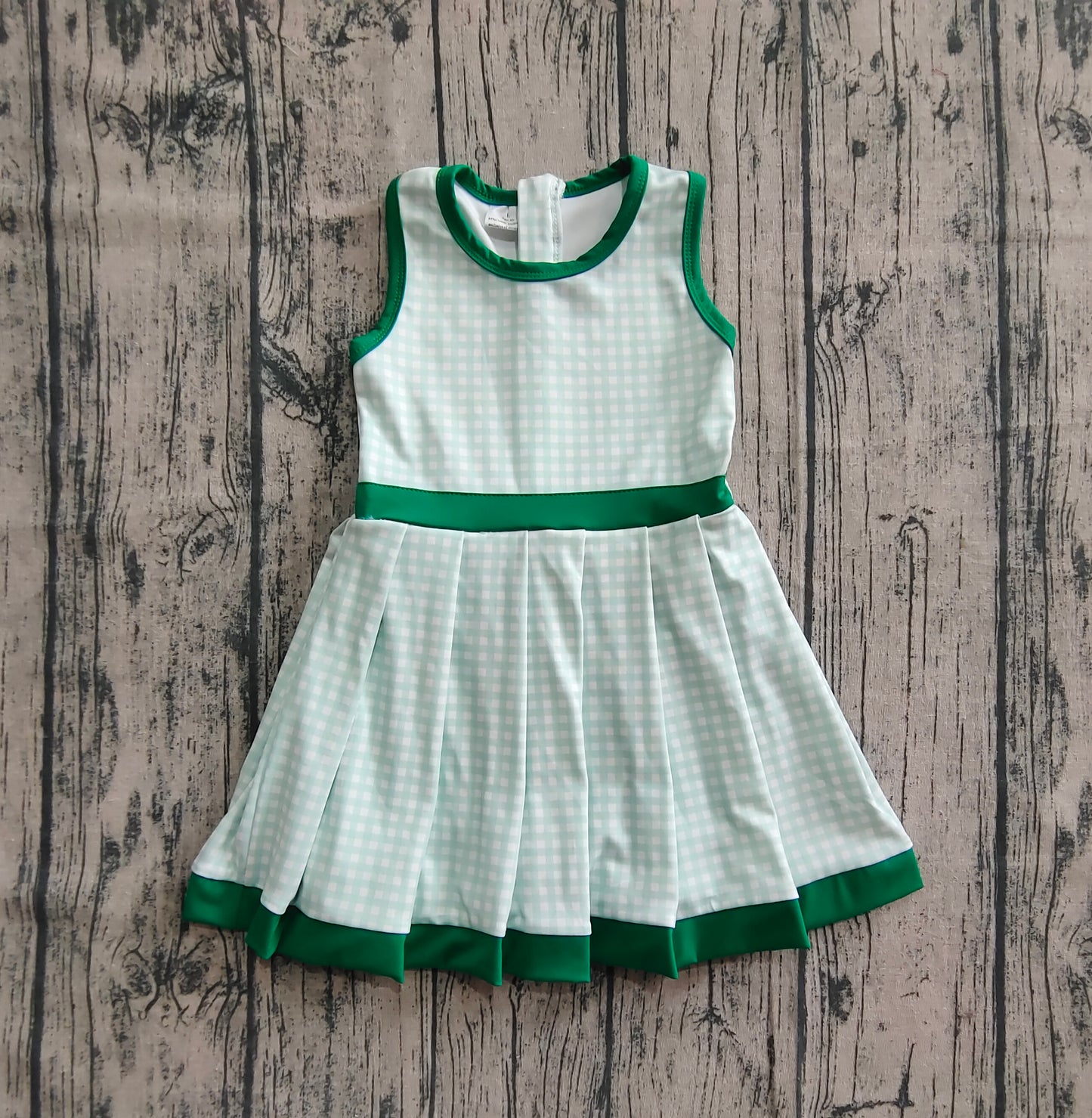 Baby Girls Green Plaid Sleeveless Ruffle Short Yoga Knee Length Dresses