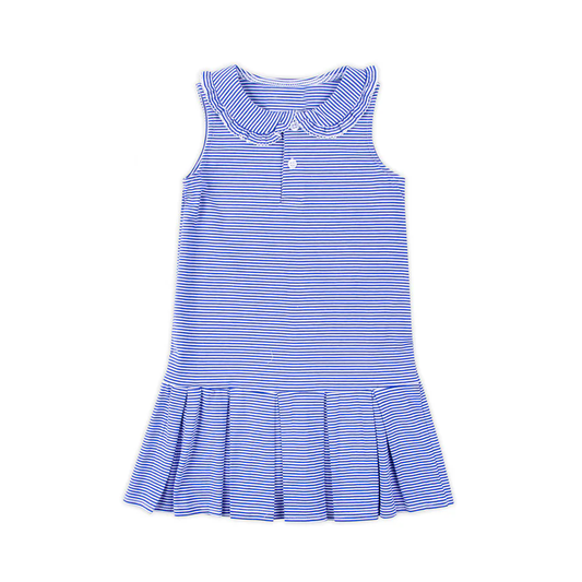 Preorder moq 5 Baby Girls Sleeveless Button Blue Stripes Knee Length Dresses
