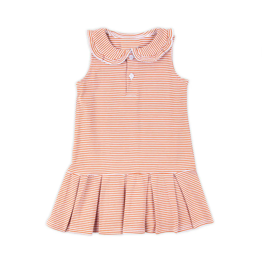 Baby Girls Sleeveless Button Peach Stripes Knee Length Dresses Preorder