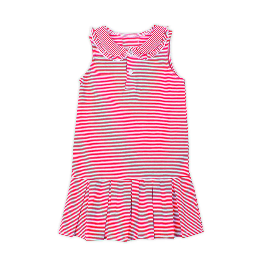 Preorder moq 5 Baby Girls Sleeveless Button Hot Pink Stripes Knee Length Dresses