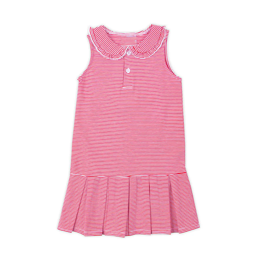 Preorder moq 5 Baby Girls Sleeveless Button Hot Pink Stripes Knee Length Dresses