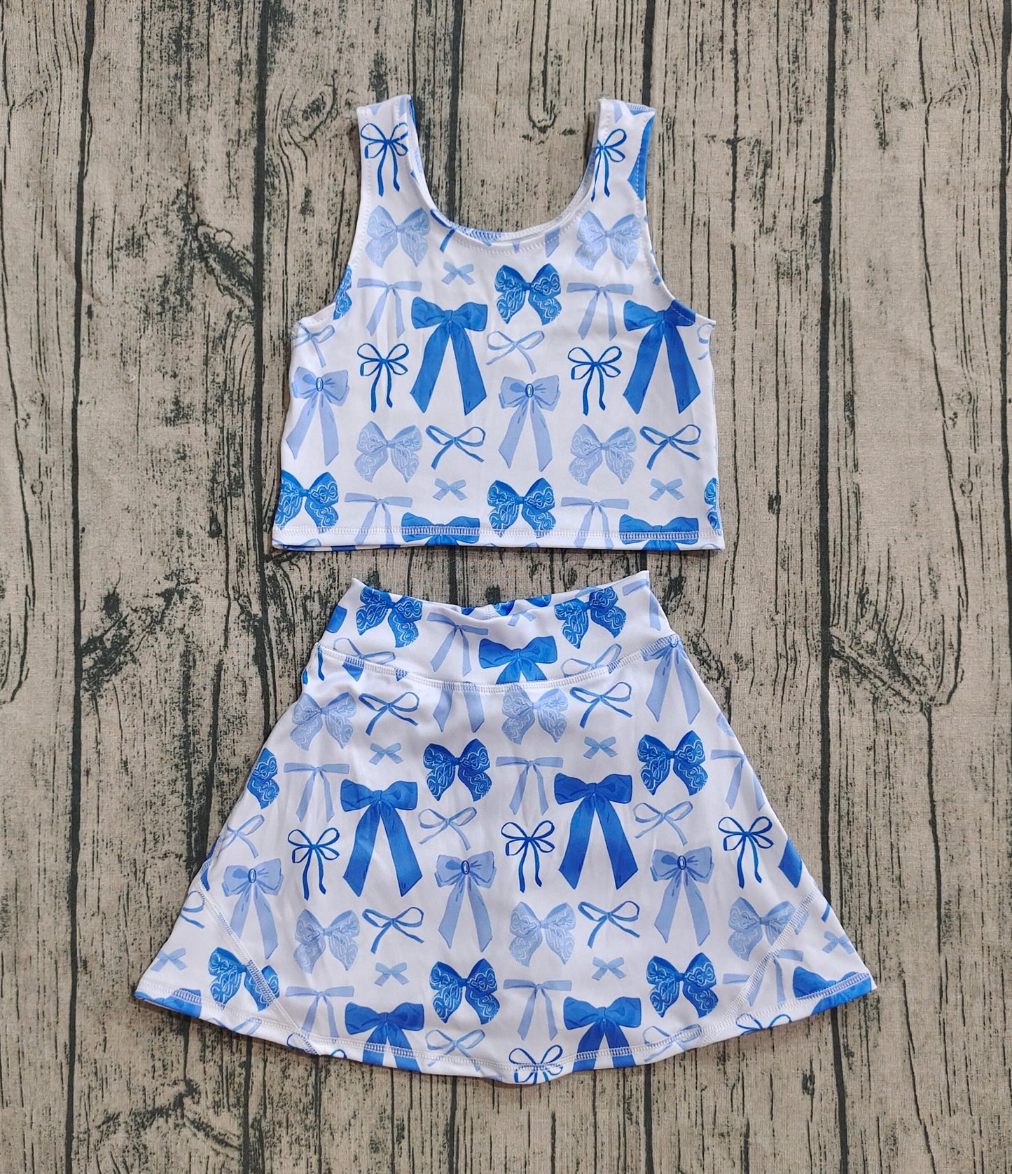 Baby Girls Sleeveless Blue Bows Vest Top Short Skirts Yoga Sets