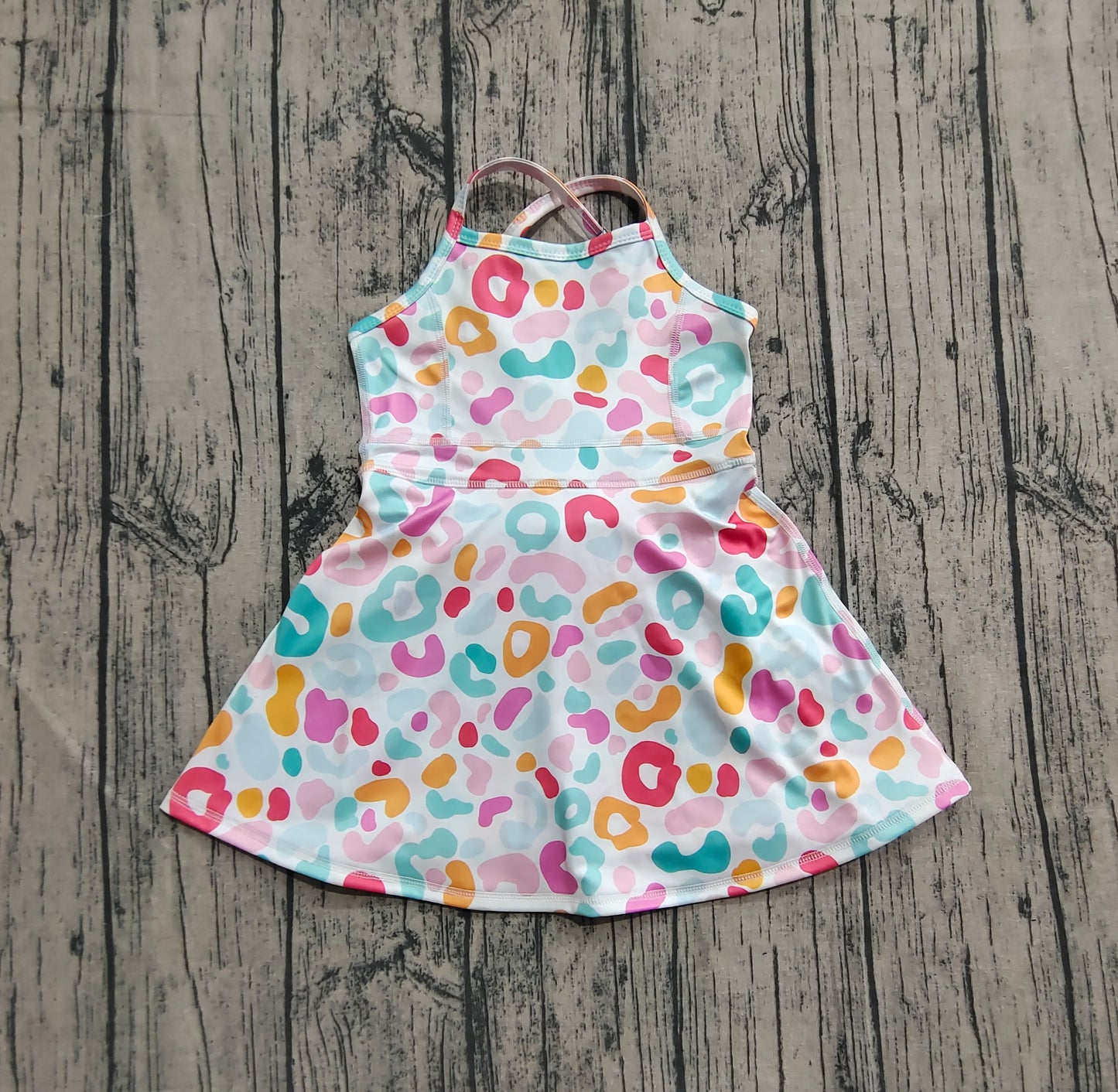 Baby Girls Strap Pink Green Leopard Shorts Knee Length Dresses