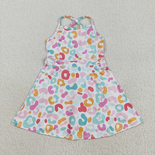 Baby Girls Strap Pink Green Leopard Shorts Knee Length Dresses