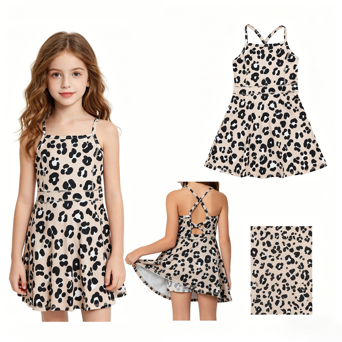 Baby Girls Strap Leopard Shorts Yoga Active Knee Length Dresses