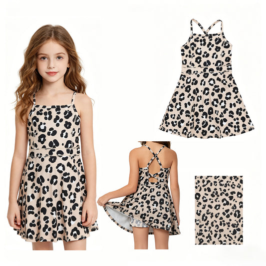 Baby Girls Strap Leopard Shorts Yoga Active Knee Length Dresses