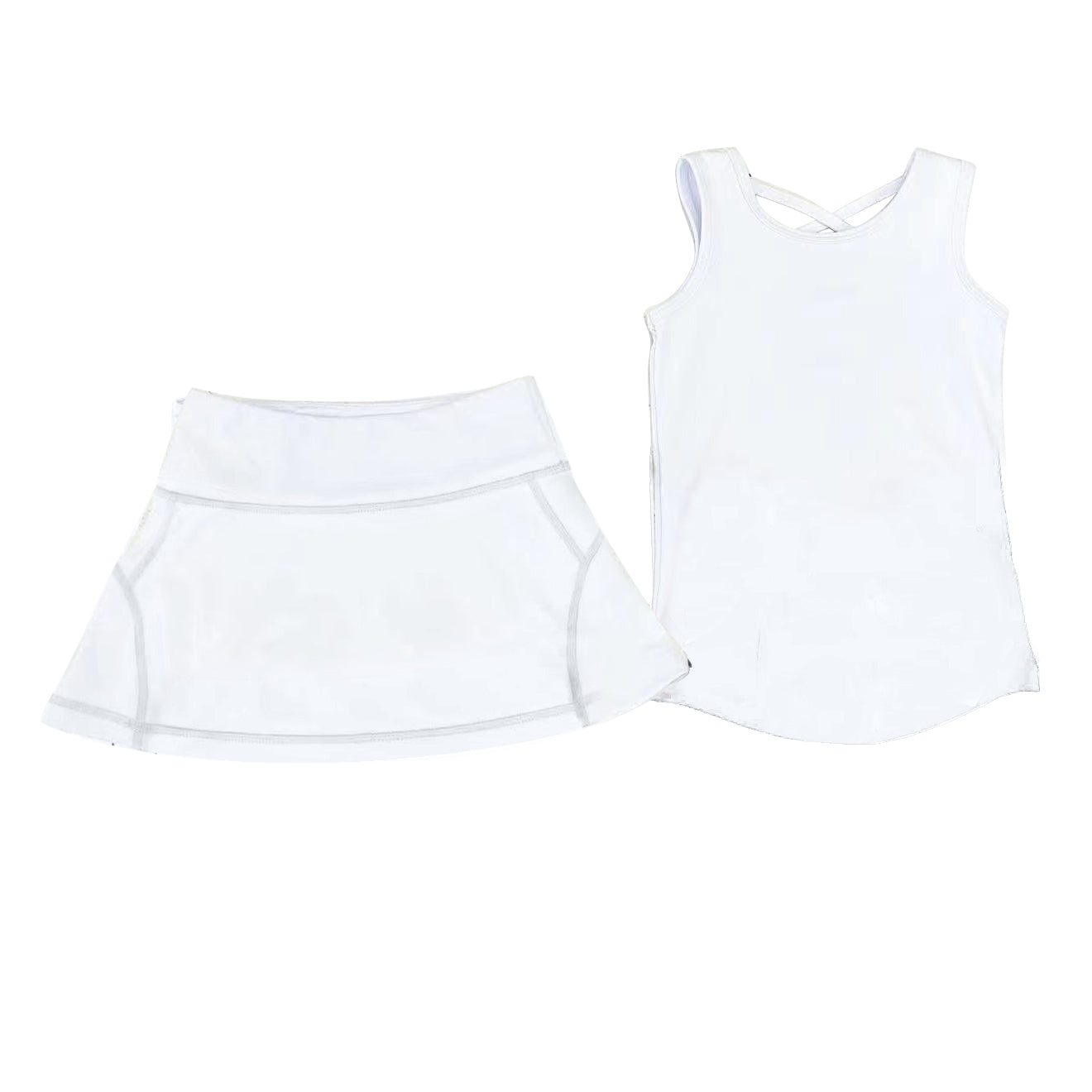 Baby Girls White Sleeveless Vests Top Skirts Yoga Set Preorder
