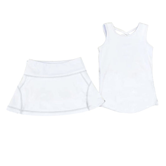 Baby Girls White Sleeveless Vests Top Skirts Yoga Set Preorder