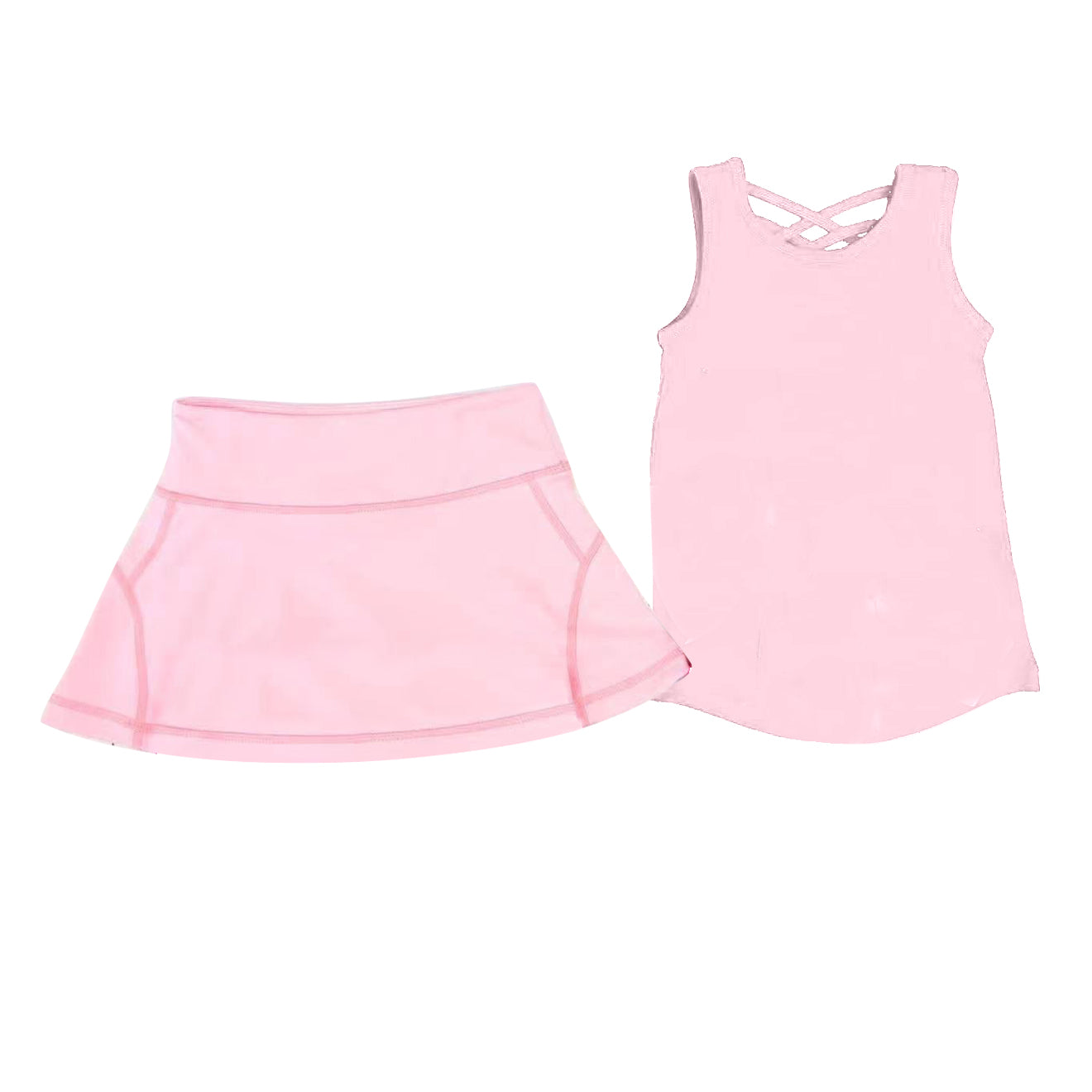 Preorder moq 5 Baby Girls Pink Sleeveless Vests Top Skirts Set