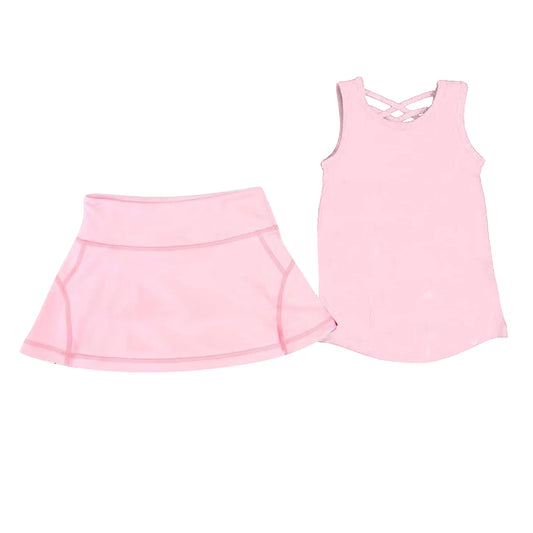 Preorder moq 5 Baby Girls Pink Sleeveless Vests Top Skirts Set