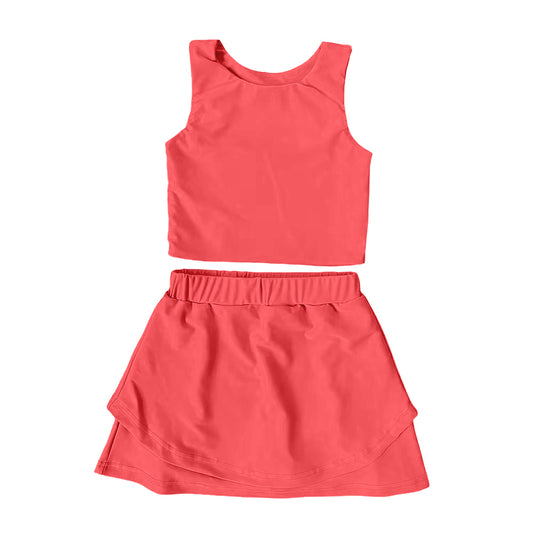 Baby Girls Sleeveless Peach Vest Top Short Skirts Yoga Set Preorder