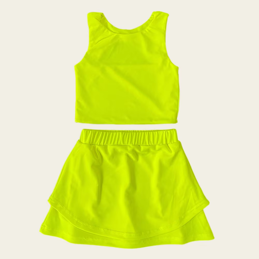 Preorder moq 5 Baby Girls Sleeveless Light Yellow Vest Top Short Skirts Set