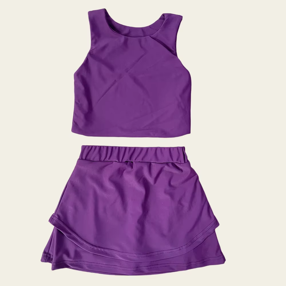 Preorder moq 5 Baby Girls Sleeveless Purple Vest Top Short Skirts Set