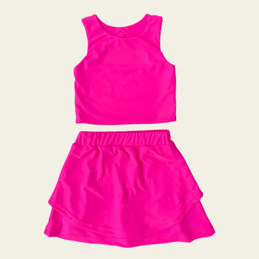 Preorder moq 5 Baby Girls Sleeveless Rose Red Vest Top Short Skirts Set