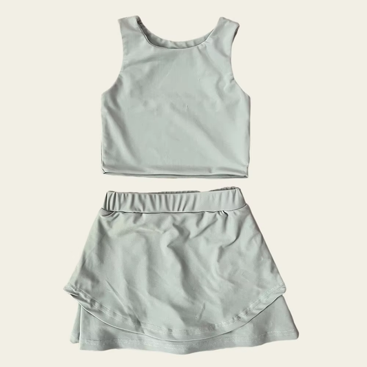 Baby Girls Sleeveless Gray Vest Top Short Skirts Yoga Set Preorder