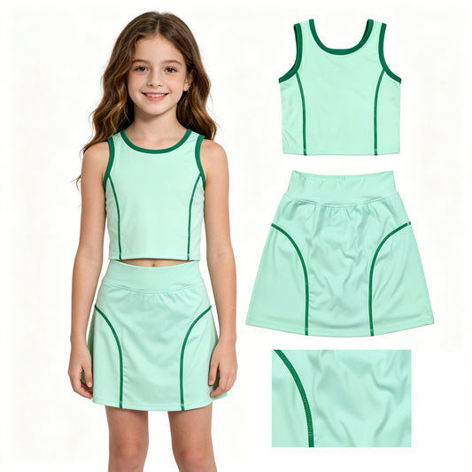 Baby Girls Aqua Sleeveless Vest Top Skirt Shorts Yoga Active Clothes Sets