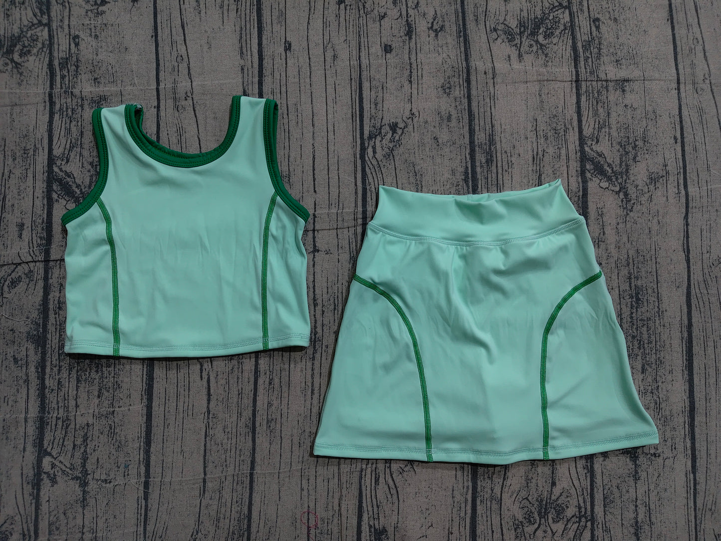 Preorder moq 5 Baby Girls Sleeveless Aqua Vest Top Skirts Set