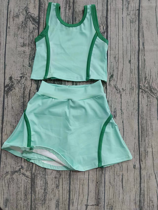 Preorder moq 5 Baby Girls Sleeveless Aqua Vest Top Skirts Set