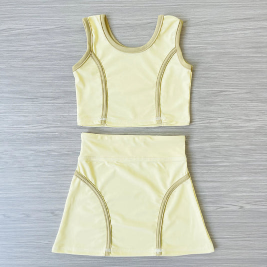 Preorder moq 5 Baby Girls Sleeveless Yellow Vest Top Skirts Set