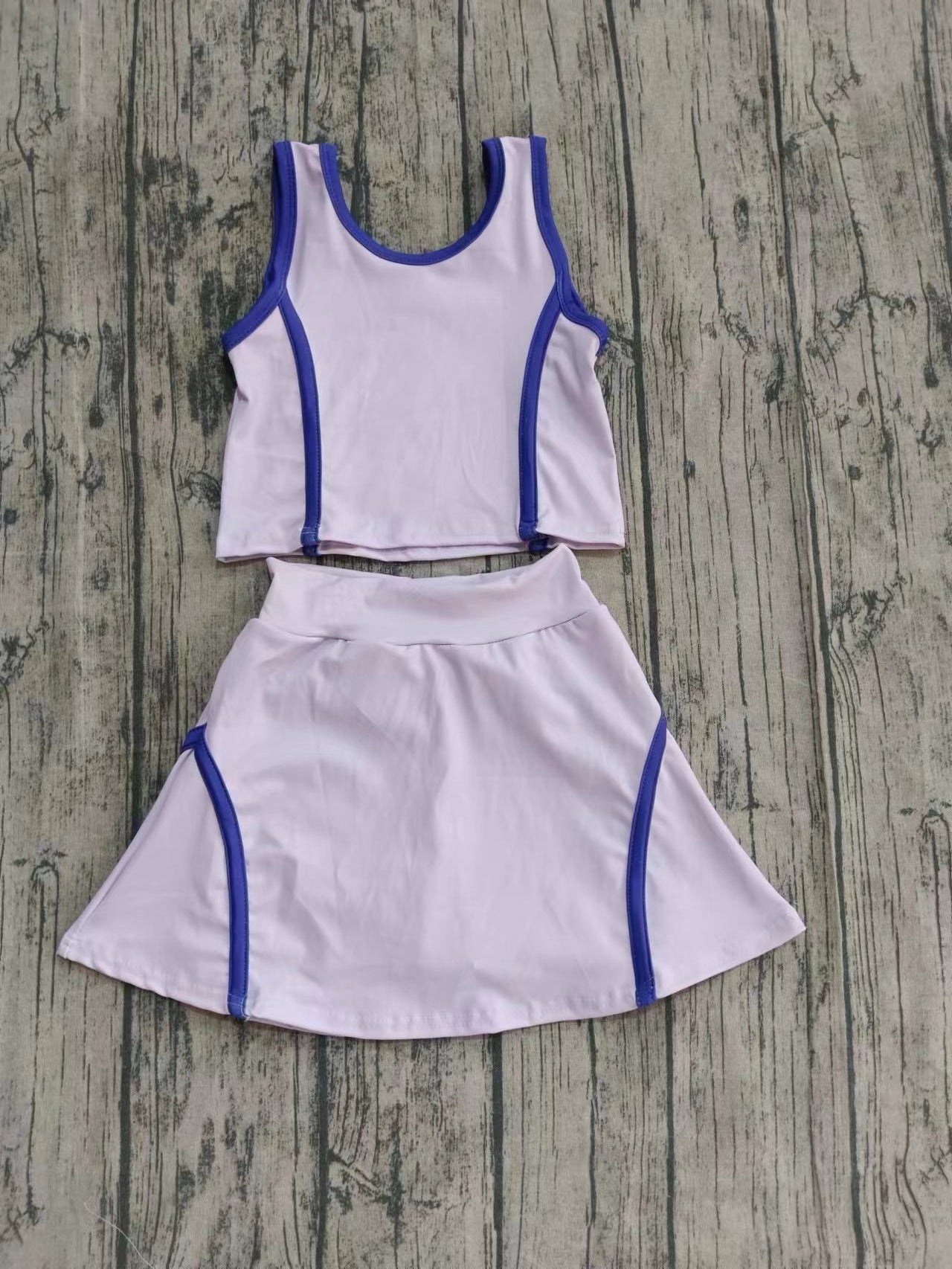 Preorder moq 5 Baby Girls Sleeveless Lavender Vest Top Skirts Set