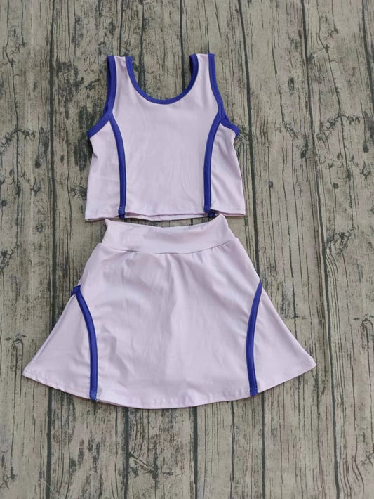 Preorder moq 5 Baby Girls Sleeveless Lavender Vest Top Skirts Set