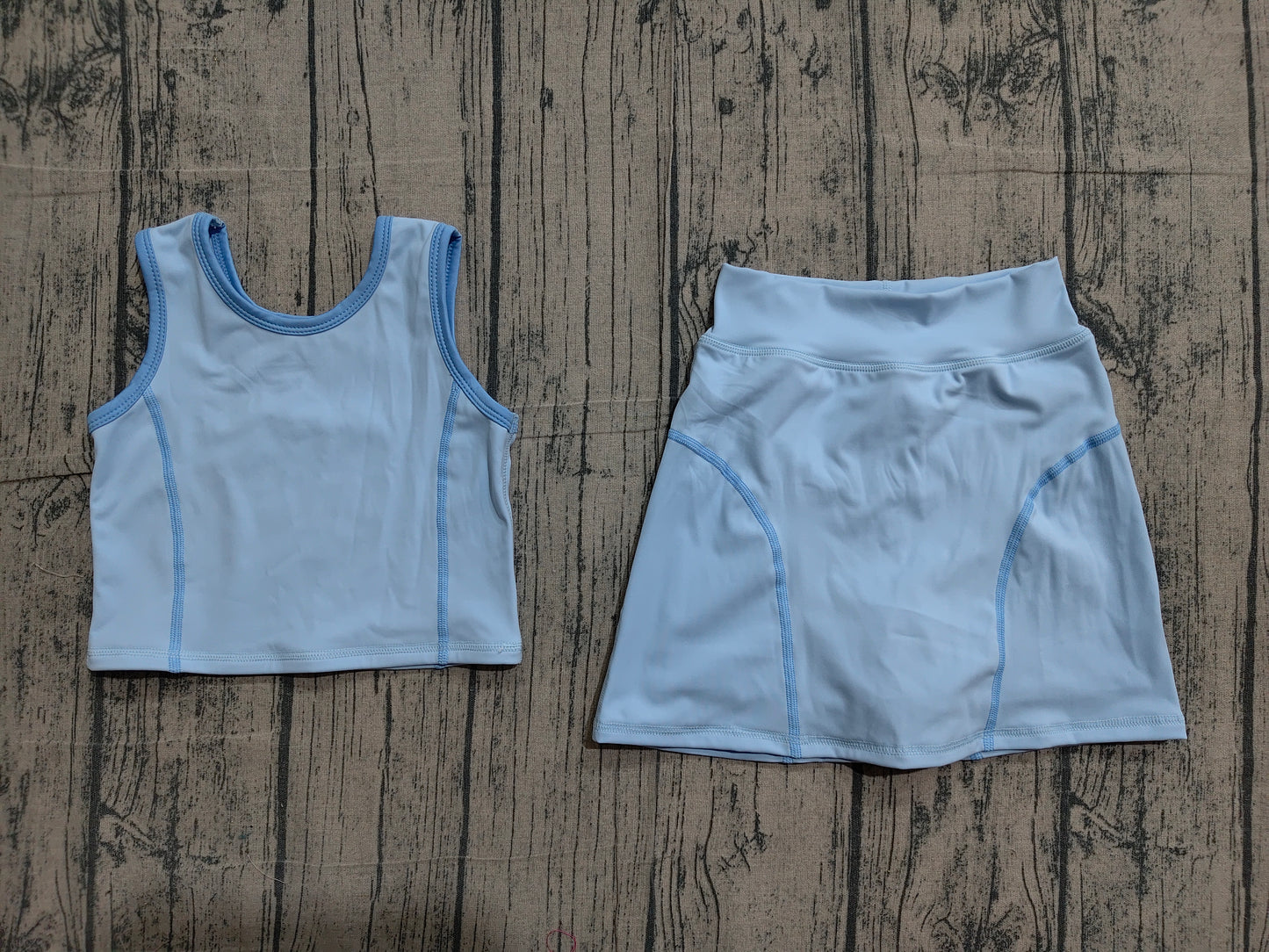 Preorder moq 5 Baby Girls Sleeveless Sky Blue Vest Top Skirts Set