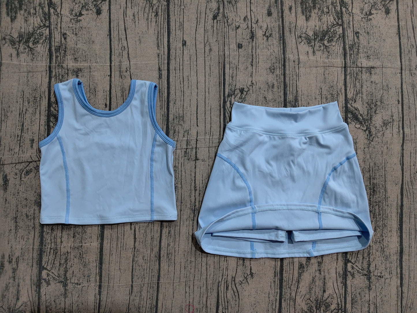 Preorder moq 5 Baby Girls Sleeveless Sky Blue Vest Top Skirts Set