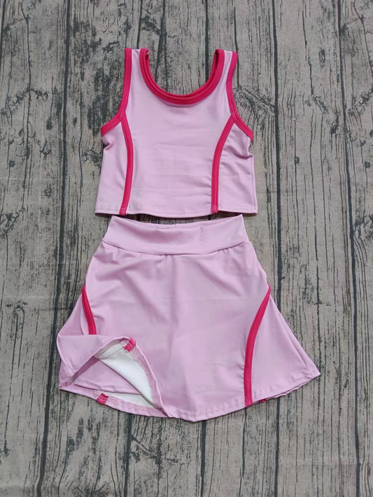 Preorder moq 5 Baby Girls Sleeveless Pink Vest Top Skirts Set