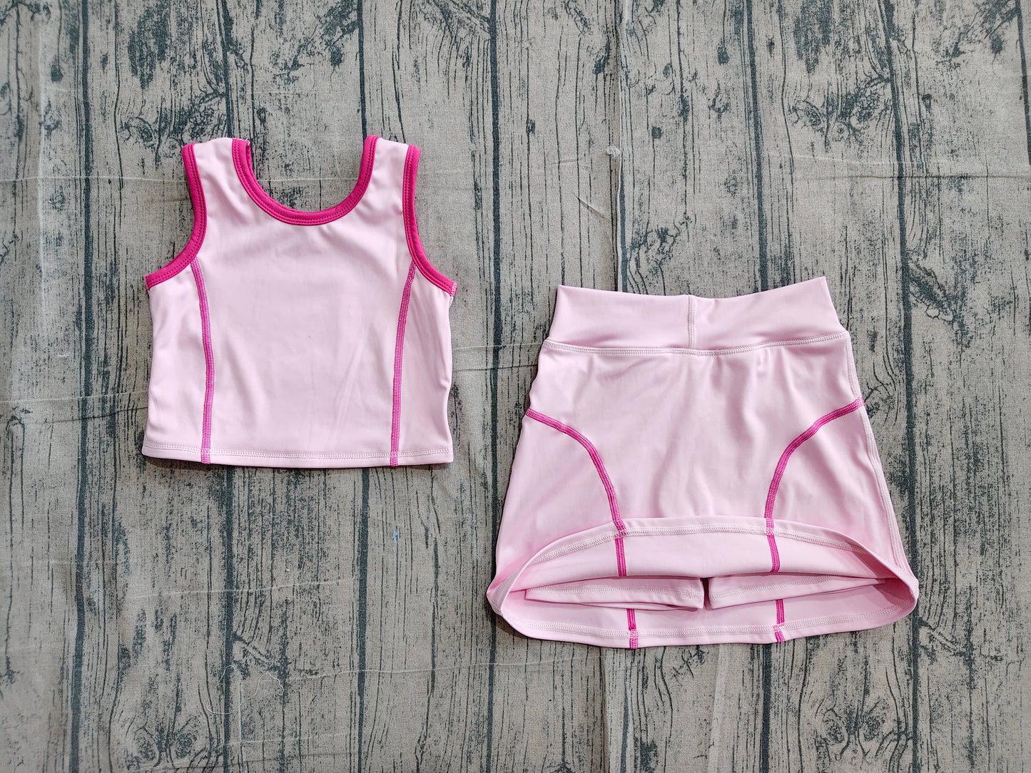 Preorder moq 5 Baby Girls Sleeveless Pink Vest Top Skirts Set