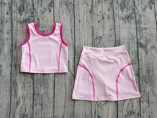 Preorder moq 5 Baby Girls Sleeveless Pink Vest Top Skirts Set