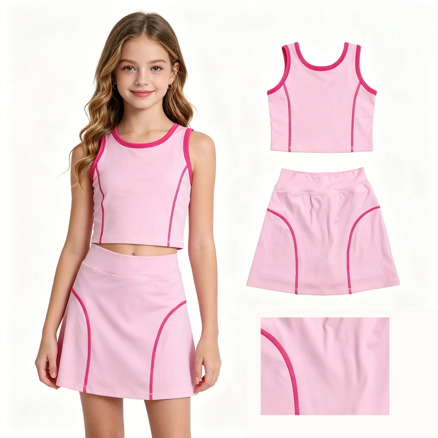 Baby Girls Pink Sleeveless Vest Top Skirt Shorts Yoga Active Clothes Set