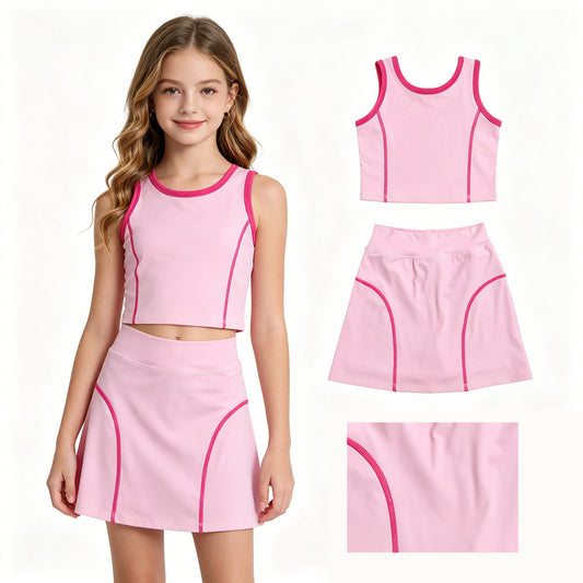 Baby Girls Pink Sleeveless Vest Top Skirt Shorts Yoga Active Clothes Set