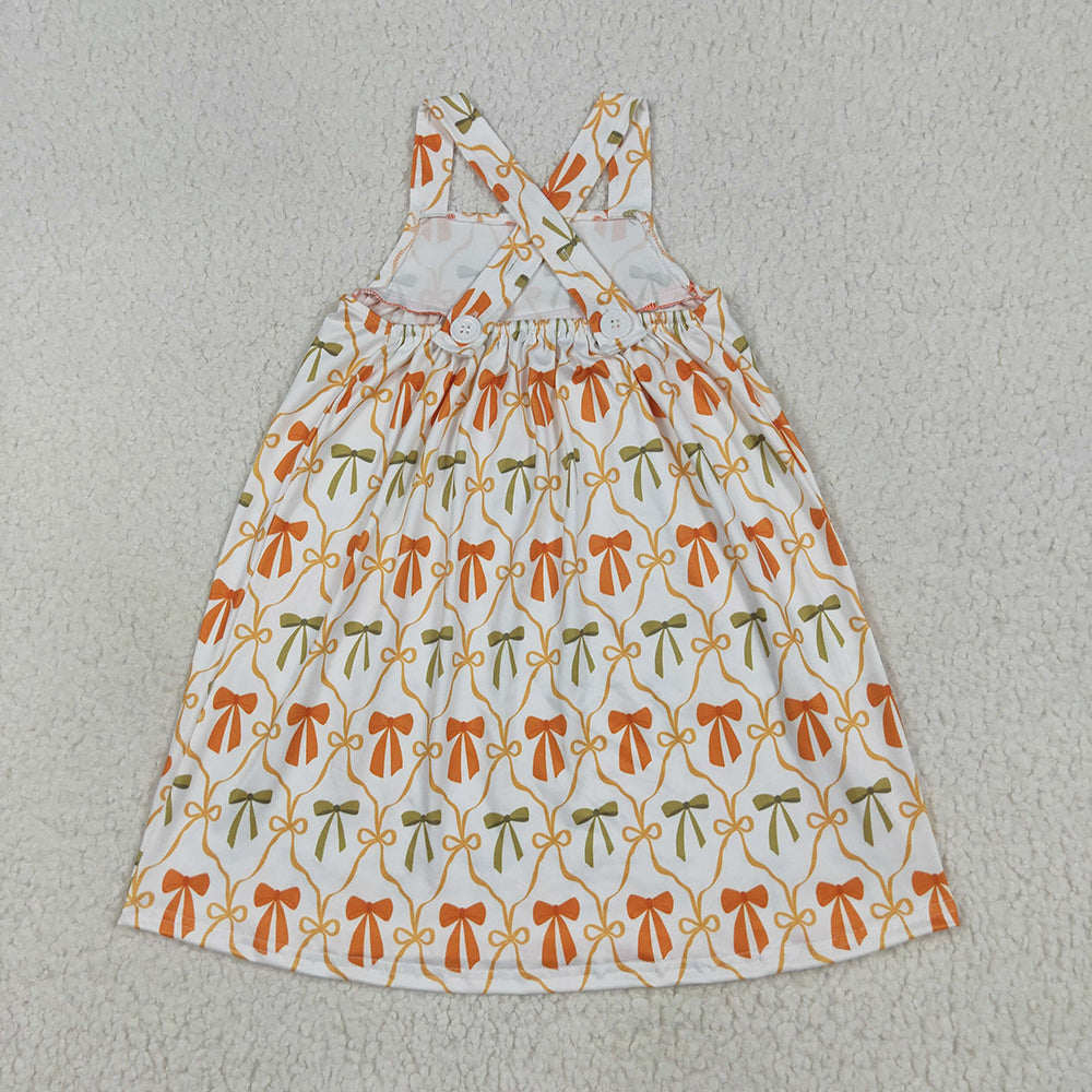 Baby Girls Straps Orange Bows Pockets Knee Length Dresses