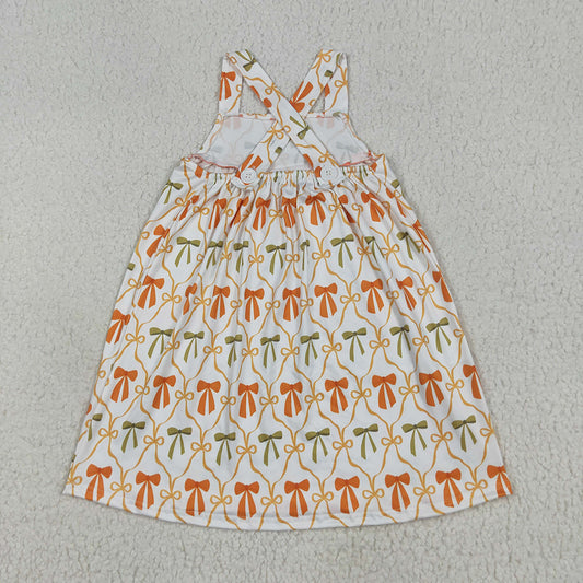Baby Girls Straps Orange Bows Pockets Knee Length Dresses